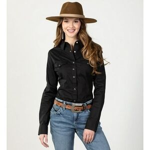 Wrangler | Western Snap Button Black Collared Button Down Shirt Women Small